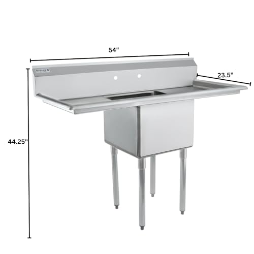 Image of EMPURA 54 inch Wide Stainless Steel One Compartment Commercial Sink | Utility 18 x 18 Bowl for Restaurant Laundry Garage | (2) 18 inch Drainboard, 9.75 inch Backsplash, 54 inchW x 23.5 inchD x 44.25 inchH, 18 Gauge, NSF