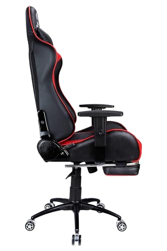 Image of Casa Copenhagen , Designed in Denmark,High-Back Italian Leather Gaming Ergonomic Chair with Footrest, Luxurious Memory Foam Seating & Multi Function Arm - Blush Red & Black