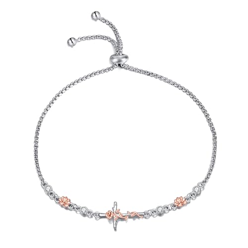 YAFEINI Pulsera de cruz para mujeres y niñas, de plata de ley, pulseras cristianas con cruz lateral, cadena de eslabones religiosos, regalo de joyería