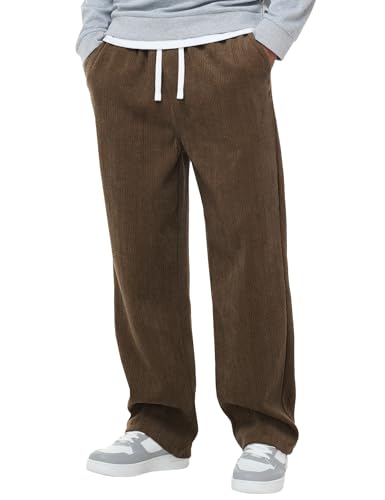 Mens Wheat Ear Texture Casual Elastic Waist Drawstring Baggy Pants Loose Fit Wide Leg Straight Sweatpants2