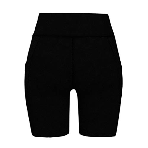 Anglewolf Yoga Shorts for Women Workout Shorts Tummy Control Running Shorts with Side Pockets,Womens Active Running Yoga Short Workout Shorts(C Black,S)