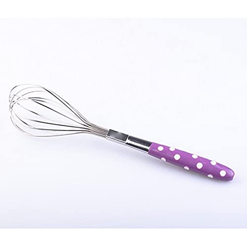 Batidor de huevos con mango de acero inoxidable de alambre de globo de mezcla, diseño de mango de fresa (rosa)