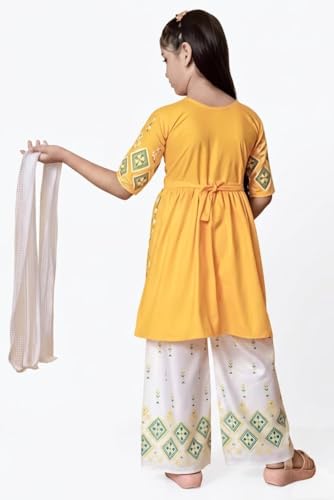 Image of Trend Ethnic Girls' Kurta & Palazzo Set, 100% Cotton, Full Sleeve, Solid Pattern, Classic Style, Relaxed Fit, Lightweight, Festival Wear