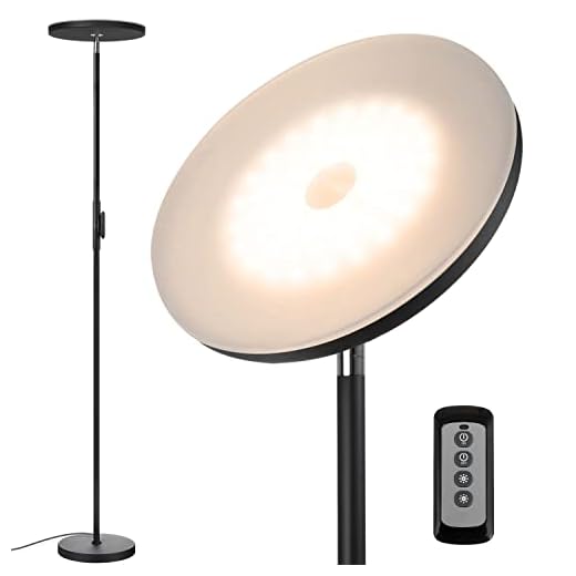 JOOFO Floor Lamp,30W/2400LM Sky LED Modern Torchiere 3 Color Temperatures Super Bright-Tall Standing Pole Light with Remote & Touch Control for Living Room,Bed Room,Office (Black)