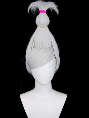 Image of Half and Half Ayase Grandma White Cosplay Wig for Women Long Silver White Anime Costume Wigs + Hair Tie for Halloween Party