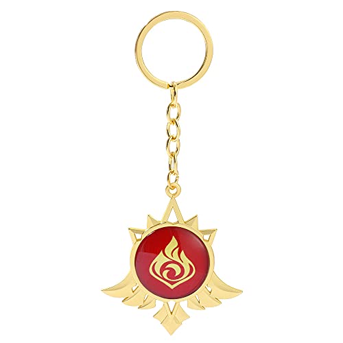 ZOA Luminous Genshin Keychain Impact Trinket Vision God's Eye FIRE Elements Charm Zinc Alloy Pendants Badge Key Ring 1PC