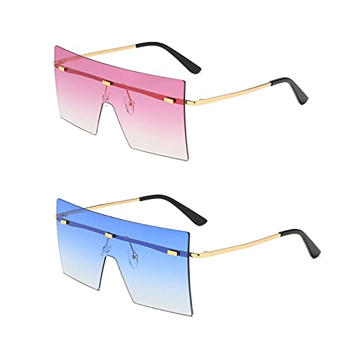 Square Sunglasses Flat Top Fashion Oversized Shades Mirror Rimless Glasses for Women for Men