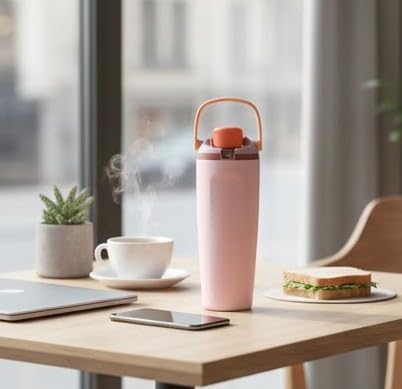 Image of FreeSip Gym Water Bottle 30oz - Leak Proof Lock Lid, Matte Metallic Finish, Carry Handle, Durable Stainless Steel, Perfect for Workout & Sports, BPA Free (Pastel Pink, 900 ML)