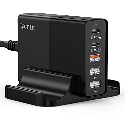 USB C Charging Station, Quntis 65W Fast USB C Wall Charger Multiport, Portable USB C Charger Block for All MacBook/Notebook/iPad, for iPhone 13/Galaxy