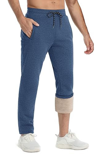 TACVASEN Jogger Sweatpants for Men Heavyweight Sherpa Lined Winter Trousers Cold Weather Warm Thermal Cotton Lounge Track Pants Blue