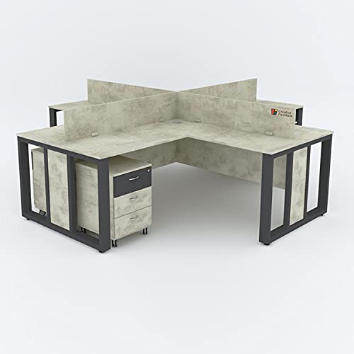 Creative FurnitureNova Design Series Plus Shape Four Seater Face to Face Office Workstation Cluster Table Desk with 3-Drawer Pedestal in Charcoal Grey Laminate Finish(L 2400mm x D 2400mm x H 760mm)