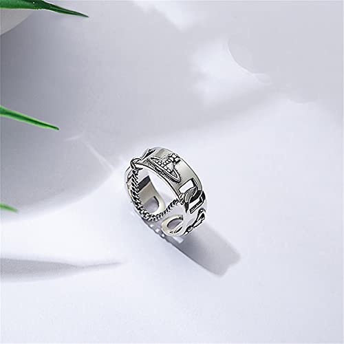 Saturn Chain Sterling Silver Adjustable Ring Y2K Edgy Rings Fashion Handmade Jewelry Gift For Women Men Tassel Dangling Chain Ring2