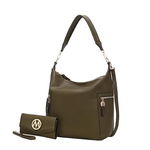 MKF Collection Bolsa Hobo e carteira de pulso para mulheres, bolsa de ombro de couro vegano, Ophelia Olive