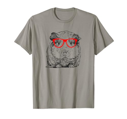 Hipster Guinea Pig in Red Glasses Pet Animal T Shirt