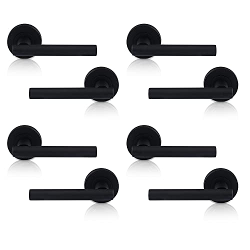 XFORT 4 Pack Matt Black Liberty Lever On Rose Door Handles, T-bar Lever Latch Rose Door Handle, Door Handle Set for Internal Wooden Doors.