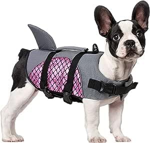 Matiko Dog Life Jacket- Preserver with Adjustable Belt, Pet Swimming Shark Jacket for Short Nose Dog
