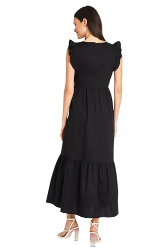 Image of Maggy London Women's V-Neck Ruffle Details Cotton Poplin Maxi Dress
