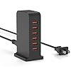 VPSUN USB Charger 6 Port 50W Multi USB Tower Charging Station for Multiple Devices iPhone 15/14/14 Pro/14 Pro Max/13 Pro/13 Pro Max/Android/Samsung/Tablet,etc (Black, 50W)