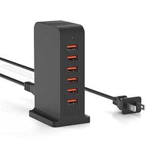 VPSUN USB Charger 6 Port 50W Multi USB Tower Charging Station for Multiple Devices iPhone 15/14/14 Pro/14 Pro Max/13 Pro/13 Pro Max/Android/Samsung/Tablet,etc (Black, 50W)