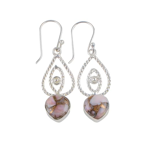 Pink Opal Copper Turquoise Heart Earrings