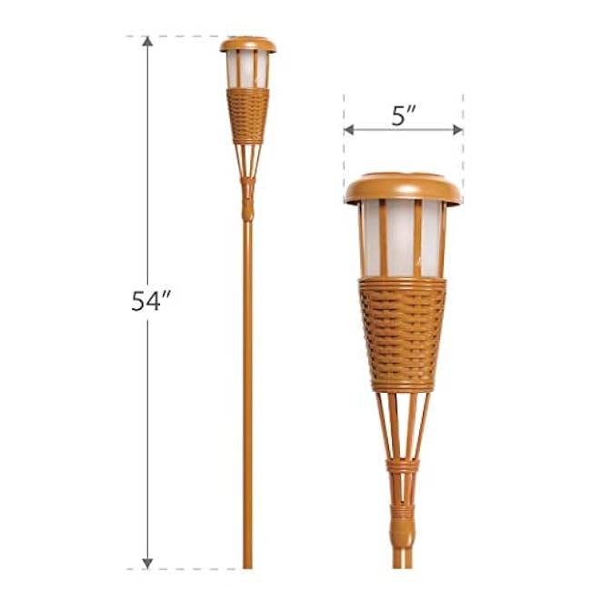 Newhouse Lighting FLTORCH2 LED Island Torch Solar-Powered Flickering Dancing Flame Effect, Waterproof Outdoor Landscape Lighting, Bamboo Finish, 2-Pack