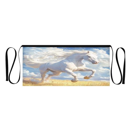 Kigai White Horse Server Aprons for Men Women Water & Oil Resistant Waitress Waiter Waist Apron with 3 Pockets