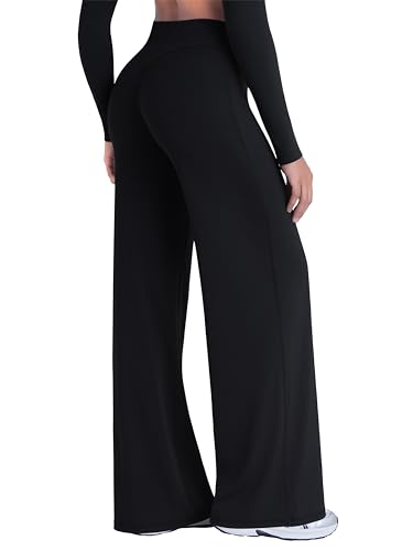 Sunzel Butt Lifting Wide Leg Yoga Pants Women No Front Seam Tummy Control High Waist Booty Gym Workout Straight Leg Bottoms