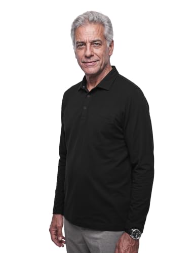 Image of Symbol Classic Men's Senior Wear Super Soft Cotton Stretch Polo | Regular Fit | Full Sleeve | Self Fabric Collar | Snap Buttons | Elderly Wear