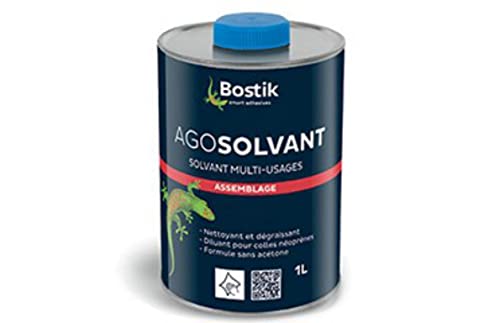 Bostik AGOSOLVANT Diluant et Nettoyant de Colles – Dégraissage des Surfaces à Encoller – Formule sans Acétone – Incolore – Bidon de 1L
