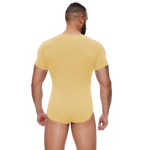 Mens Short Sleeve Bodysuit Romper Pajamas For Men Button Crotch Onesies-Basic Onesies4