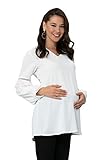 M.M.C. Emily Umstands-Bluse mit Ballonärmeln und Spitze - Weiße Freizeitbluse für die Schwangerschaft Schwangerschaftsmode Umstandsmode - Langarm (Weiß, 42)
