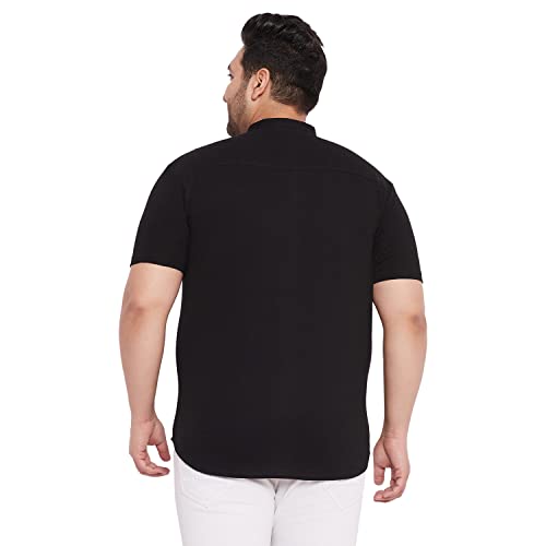 Image of WILD WEST Mens Plus Size Mandarin Collar Black Colour All Over Solid Half Sleeve Shirt for Men (A)