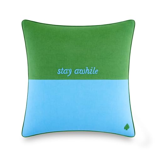 Image of kate spade new york Pull Up A Chair Reversible Decorative Pillow, 20 inch x 20 inch Throw Pillow for Bed or Sofa, Cotton and Linen Cover, Blue and Green