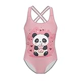 Uppodwarkid Girls One Piece Swimsuit Size 7-8 Panda Bathing Suits for Girls with Cross Strap Kids Swim Suits Lightweight Cute Summer Beach Swimwear for Little Girl Beach Party or Water Park