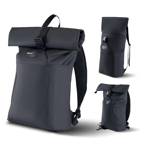 Rolltop Backpack for Men Women, Lightweight,PU Waterproof Bag Laptop Backpack Fits 16 inch Laptop Large Capacity Adjustable 23L for Travel Sports Work University Camping School Season,Black