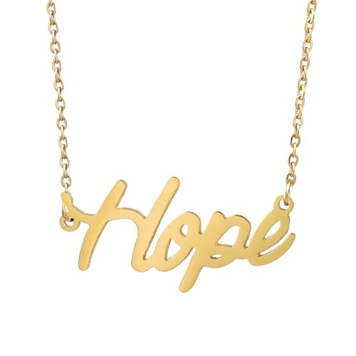 AOLO 18k Gold Plated Hope Name Pendant Necklace Initial Nameplate Stainless Steel Jewelry for Womens Mothers