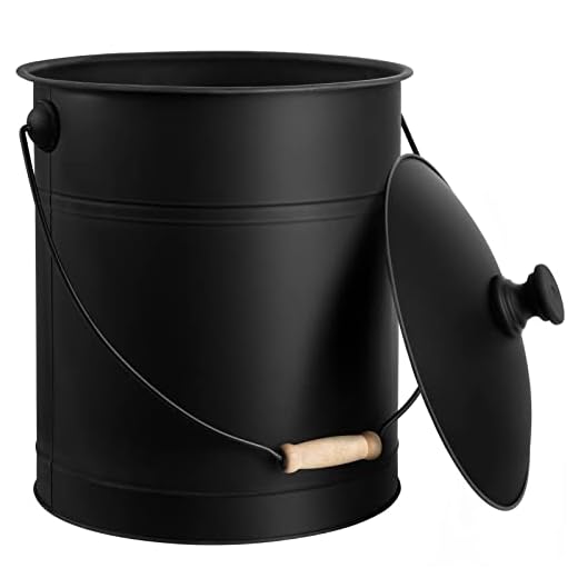 Amagabeli Askhink med lock utomhus och inomhus kolhink för eldstad liten eldhink metall askburk för grill kolhink essentiella verktyg för eldstad svart