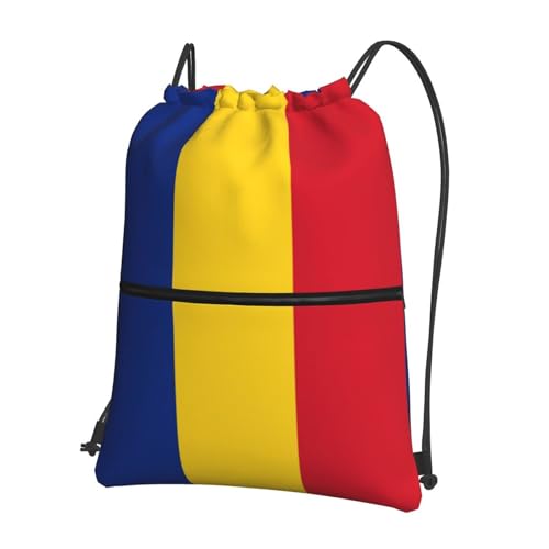Flag of Romania Drawstring Backpack Patriotic zipper Drawstring Bag for Men Women Sport Yoga Travel Gym