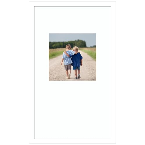 Amanti Art Picture Frame 13x22 Matted to 8x8 Photo Frame, Svelte White Wood Framing for your Wedding Photos, Family Pictures, Diploma, Certificate, Kids Art Gift for Mom or Poster Wall Decor