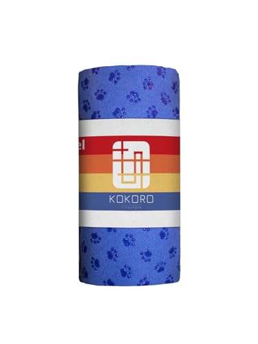 Kokoro Lifestyle Hot Yoga Mat Towel Non Slip, Foldable Exercise Mat with Paw Print Grip Dots, Anti Skid Sweat Absorbent Towel for Hot Yoga Pilates Gym Workouts, Blue, 24