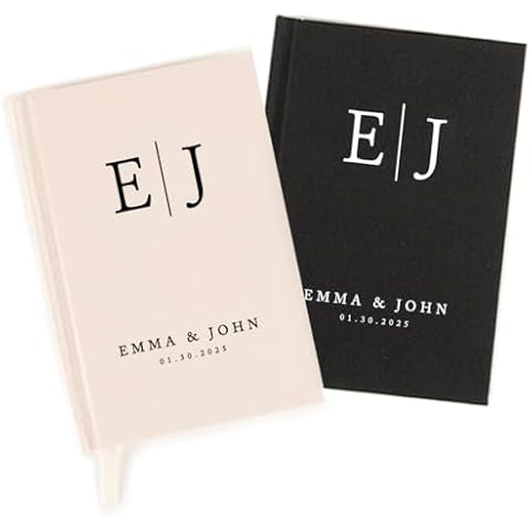 Andaz Press Personalized Vow Books, Monogram Custom Names, Hardcover Linen Wedding Vow Books His and Hers, 60 Pages, Wedding Essentials Groom Gifts from Bride, His Her Vows Book, 6 Colors, 2-Pack Cover