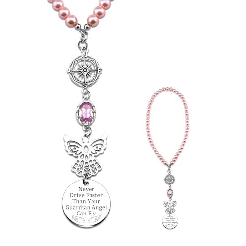 Floruvia Rear View Mirror Car Accessories for Women and Teen Girls, Guardian Angel Car Charms, Cute Hanging Decor for New Drivers, Gifts for Daughters, Niece