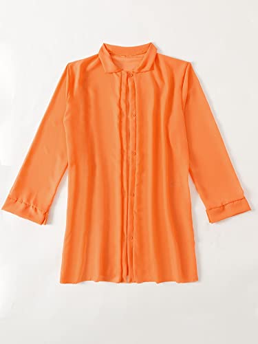 SHENHE Women's Sheer Button Up Long Sleeve Beach Kimono Cover Up Shirt Sun Dresses 6