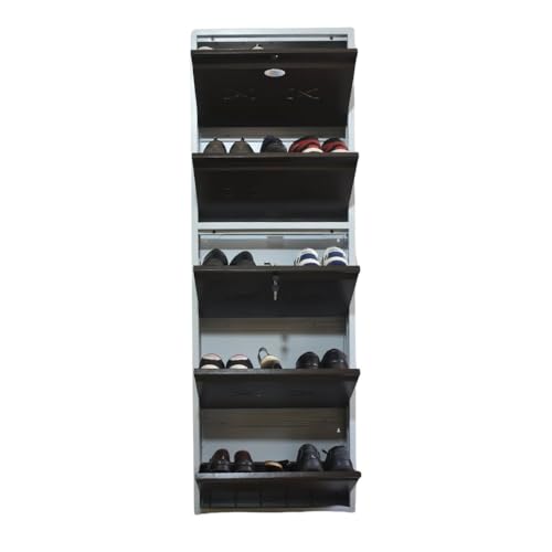 Image of I Metal Shoe Rack I Double Lock I Slim and Wall Mounted I 5 Shelves (Brown Colour) I Coad LC 2M-05 BR I Height 71.5 Inches, Width 24 Inches, Depth 5.5 InchesI 3 Years Warranty.