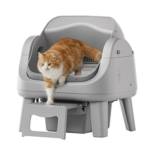PetPivot Open Top Self Cleaning Cat Litter Box, Automatic Litter Box with 7 Pairs of Safety Sensors, Anti-Pinch Protection and Easy Access Step for Senior Cats, Dark Grey