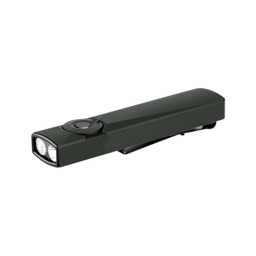 OLIGHT Arkfeld Ultra Wiederaufladbare EDC Taschenlampe 1400 Lumen Pocket Flashlight mit weiße LED, UV und grünen Licht (Olivegrey)