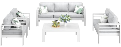 LayinSun Outdoor Aluminum Furniture Set, 5 Pieces Patio Sectional Conversation Chat Sofa Modern Seating Set with Coffee Table - Thumbnail 2