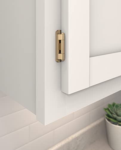 Image of Amerock 1 Pair 1 /2 inch Overlay Champagne Bronze Partial Wrap Cabinet Hinge | Self-Closing Steel Cabinet Hinge for Kitchen and Bathroom Cabinet Doors with a 1 /2 inch (13 mm) Overlay, Partial Wrap