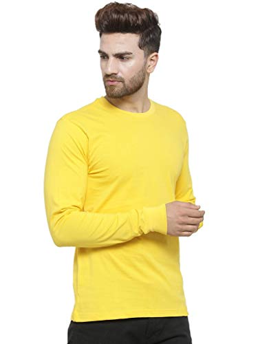 Image of LAZYCHUNKS Men's Cotton Full Sleeve T-Shirt | Round Neck Men's Tshirt Yellow