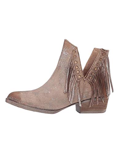 Corral Boots Women's Ld Brown Studs & Fringes Bootie Round Toe Boots Ankle, 7.52
